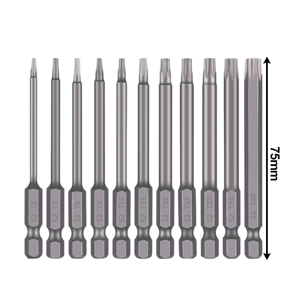 

11pcs 75mm Torx Screwdriver Bit Set 1/4 Hex Shank Hexagonal Plum Blossom Screwdriver Bits Torx Magnetic Screw Driver Hand Tools