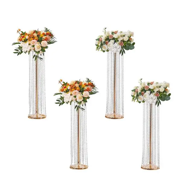 

VEVOR 4PCS 35.43inch Tall Crystal Wedding Flowers Stand, Luxurious Centerpieces Flower Vases Crystal Gold Vase Metal, Perfect fo