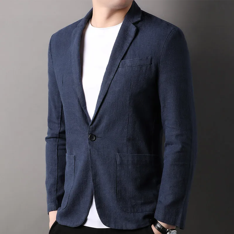 Spring and Summer New High Quality Men\'s Linen Suit Fashion Handsome Slim-fit All-in-one Trend Men\'s Coat 70% Ramie 30% Cotton