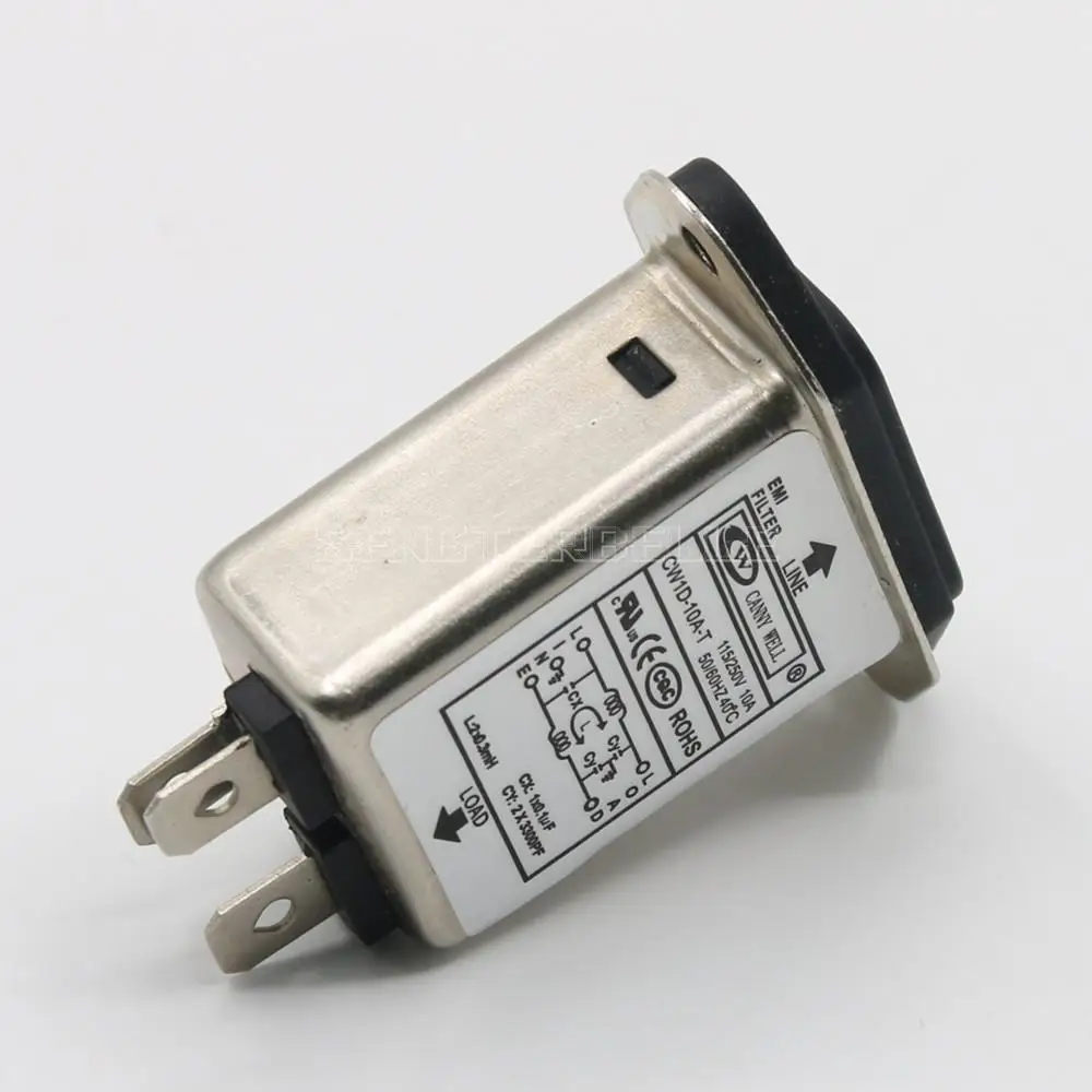 EMI Power Filter Tail Plug CW1D 6A 10A Socket 3 Purification Anti-Interference T Single-Phase AC 220V
