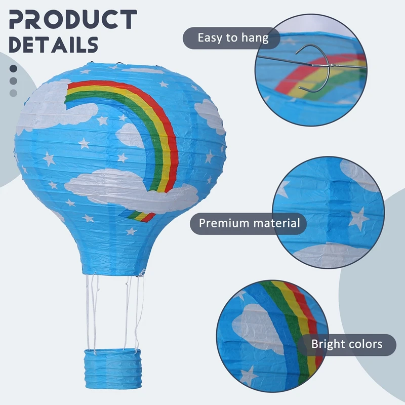 ●12inch Hot Air Balloon Paper Lantern Lampshade Ceiling Light Wedding Decor, Blue Rainbow