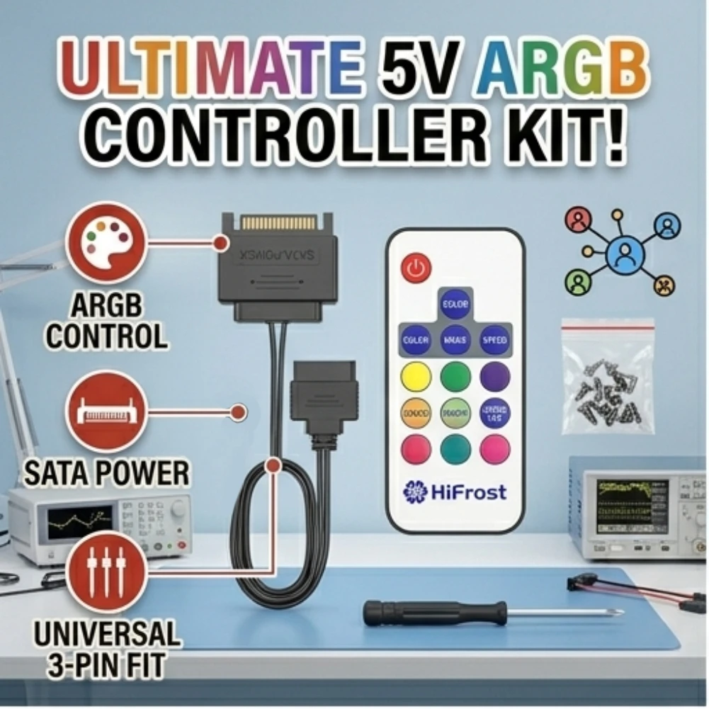

5V 3Pin ARGB Controller SATA Input Wireless RF Remote Control for PC Chassis Fan LED Strip Speed Brightness Adjustable