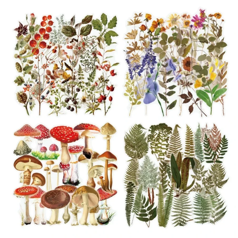 

40PiecesTransparent Mushroom Berry Love Stickers Flower Plant Laptop PET Stickers for Notebook Computers Phone Case Water Bottle