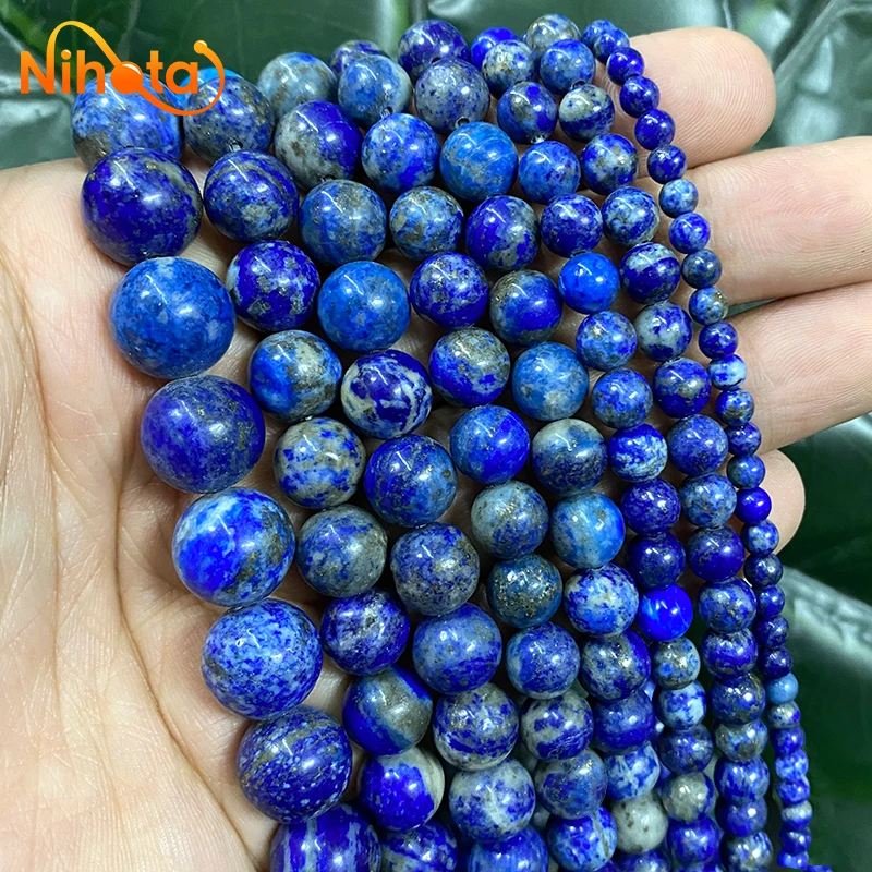 Natural Lapis Lazuli Beads Non Staining Round Loose Beads for Jewelry Making 4/6/8/10/12mm DIY Bracelet Necklace 15\'\' Strand