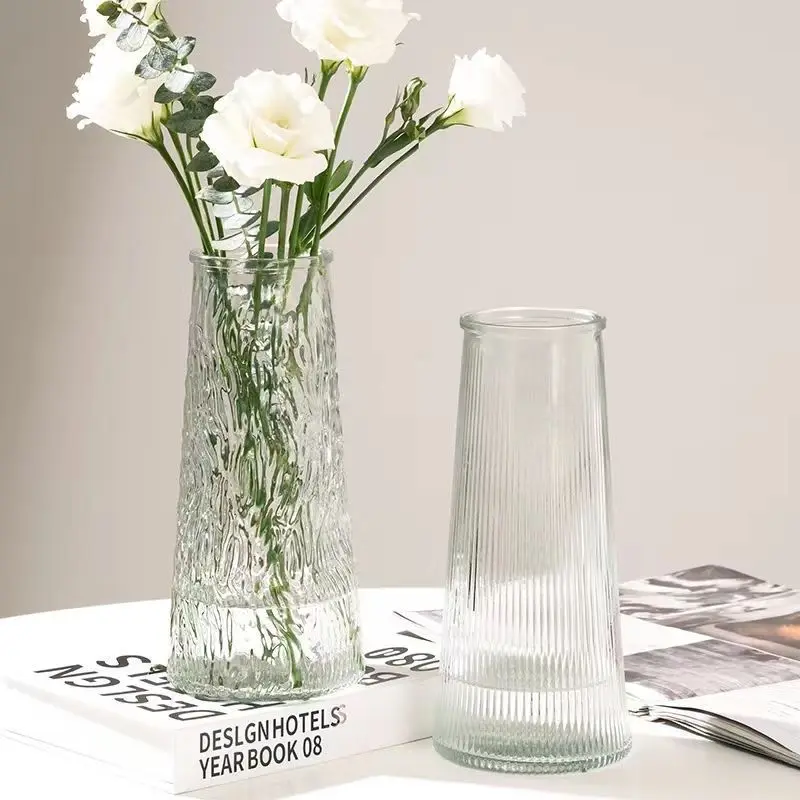 Nordic Conical Grain Glass Vase Home Decoration Transparent Water Nourished Green Flowers Dining Living Room Floral Arrangement