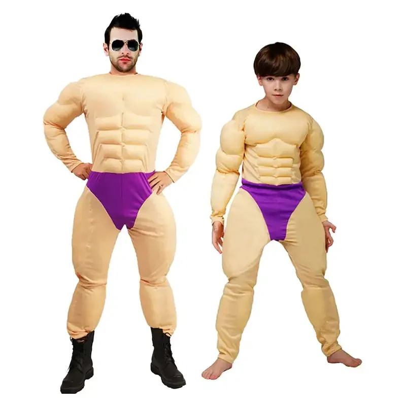 RT01 Muscular Men Cosplay Muscle Jumpsuit Adult Kids Costume Little Boys Man Roleplay Funny Bodysuit Halloween Carnival Part&Gf1