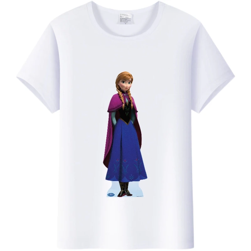 Casual Disney Cartoon Woman Summer Tee Frozen Elsa Anna Princess Top White T-Shirts 90S Ladies Clothes Oversized Friends Blouses