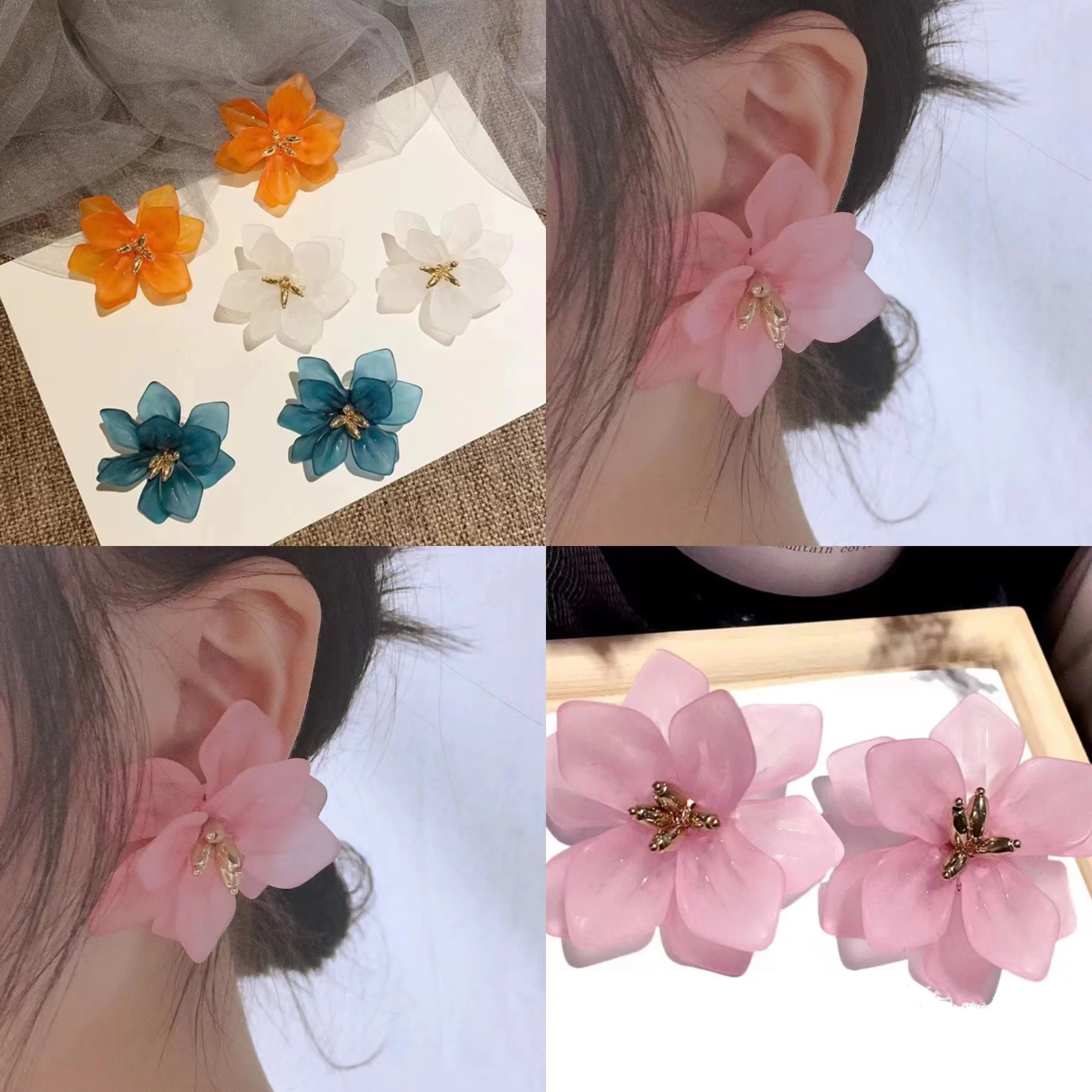 Steel Fun Jewelry Hyperbole Flower Earrings for Women Acrylic Big White Orange Green Flower Korean Fashion Holiday Earrings