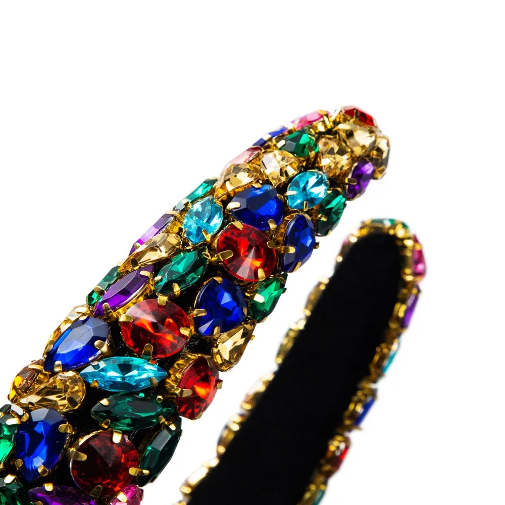 

Retro Colorful Rhinestone Headband Jewelry Korean Style Baroque Hair Hoop Hairband Wide Edge Bride Tiaras Wedding