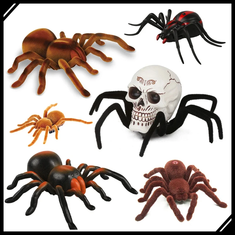 Infrared Remote Control Realistic Hairy Spider Skull Toy Halloween Prank Scary Crawling Tarantula for Kids Adults Party Gift