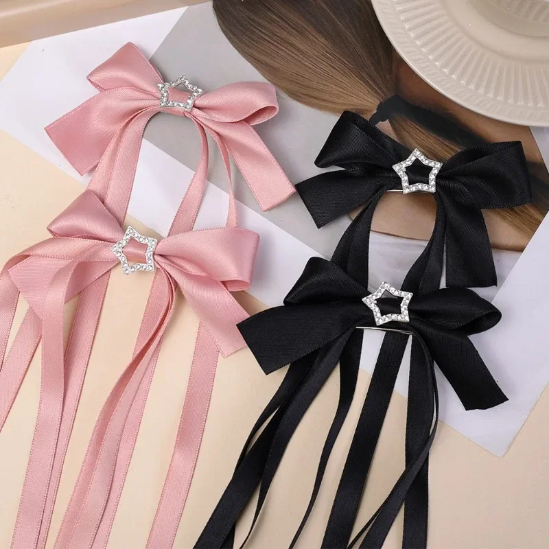 1/2pcs Fashion Fabric Star Hair Bow Hairpin for Women Girls Ribbon Hair Clips Pink White Bow Top Clip Female Hair Accessories