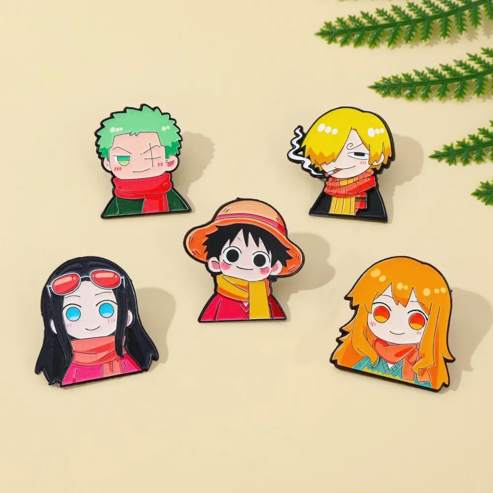 5 Pcs Cute Anime Cartoon Brooch Funny Nami Luffy Zoro Enamel Pin Metal Badge Jewelry Backpack Clothing Accessories Gift view 3