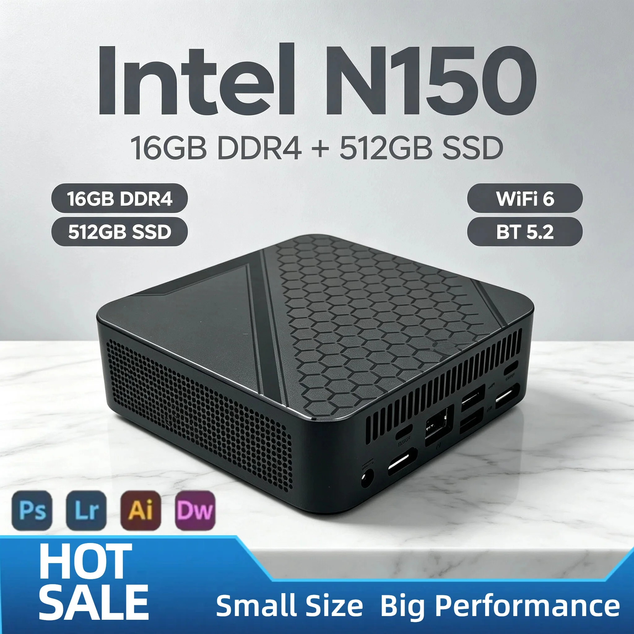 Intel N150 mini PC with 16GB RAM and 512GB NVMe SSD