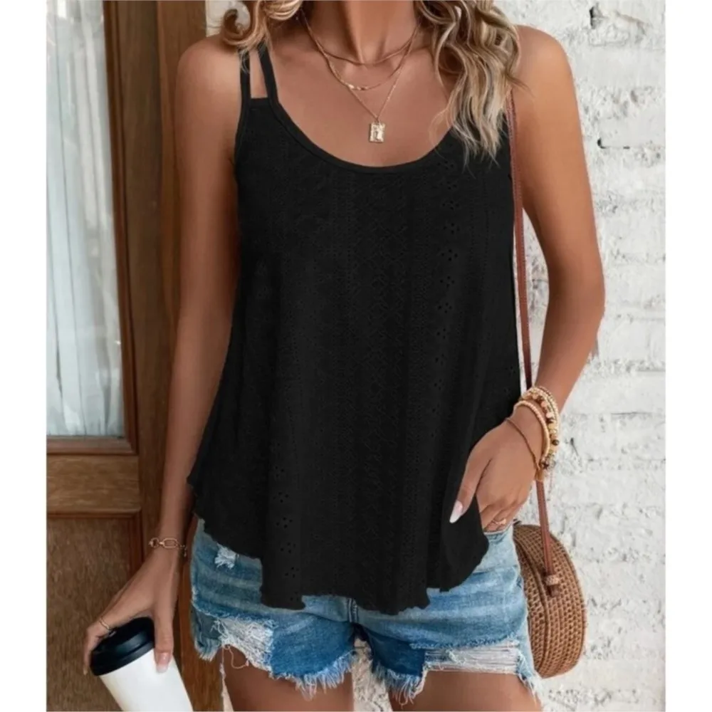 Women Leisure Boho Camis Tops Women's Hollow Out Tee Top Pullovers 2024 New Summer Casual Beach Shirts Clothing Y2k여름