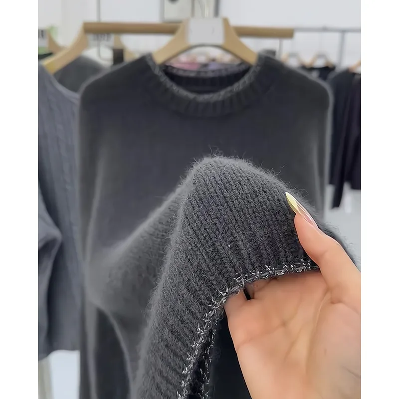 

High-quality Soft Glutinous Sweater for Women Loose Slimming Raccoon Wool Knitted Pullover Top Autumn Fashionable Soft Sweater