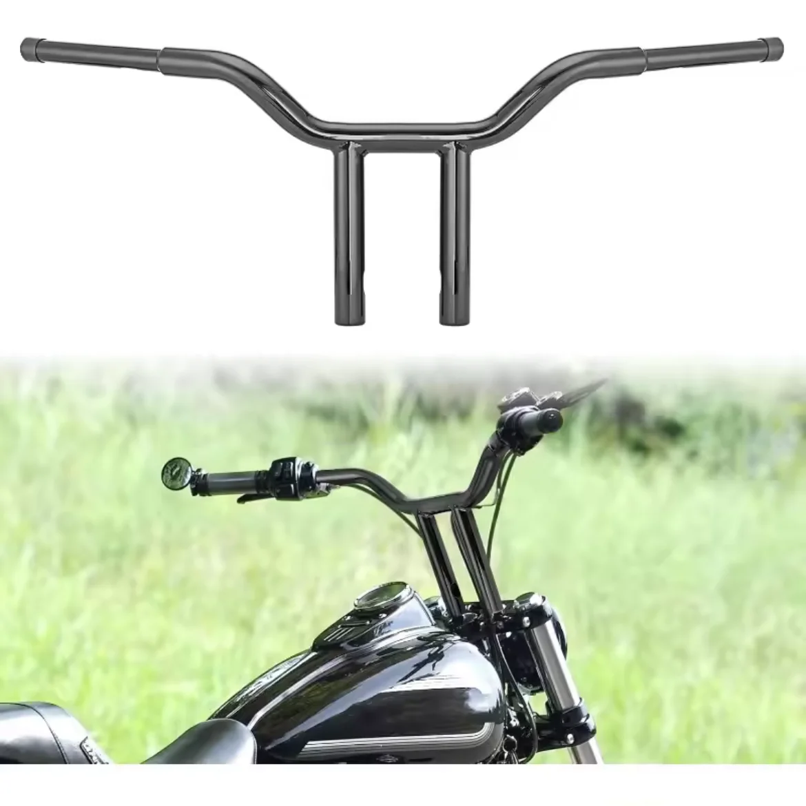

Motorcycle Handlebar Handle Bars 14" 12'' Height Rise T-Bar Handlebar Black/Chrome for Harley Dyna Fat Bob Softail 48 Sportste