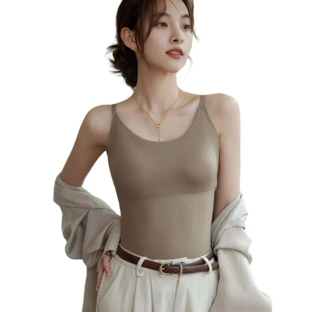 Modny top z wkładką na biust, z jedwabiu lodowego, gładki, bezszwowy, korset z jedwabiu lodowego, dopasowany krój, streetwear, krótki top, na co dzień.