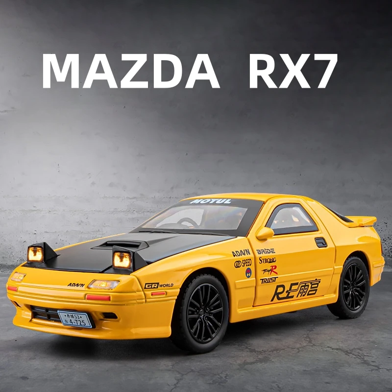 1:32 Mazda RX7 JDM Alloy Car Model Sound and Light Pull Back Children's Toy Collectibles Birthday gift