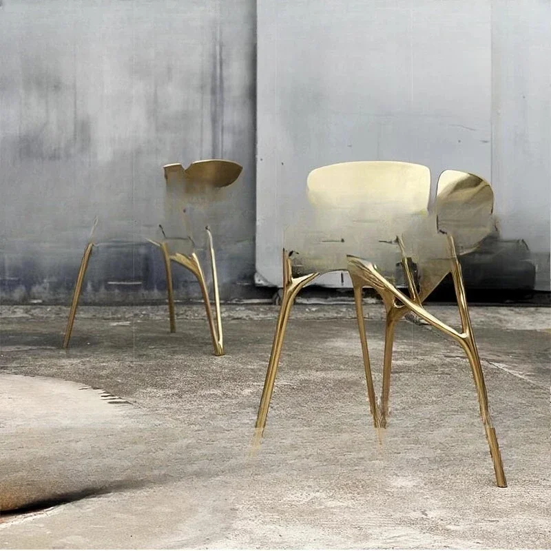 Pure copper dining chair restaurant, high-end design creativity, lotus art leisure chair