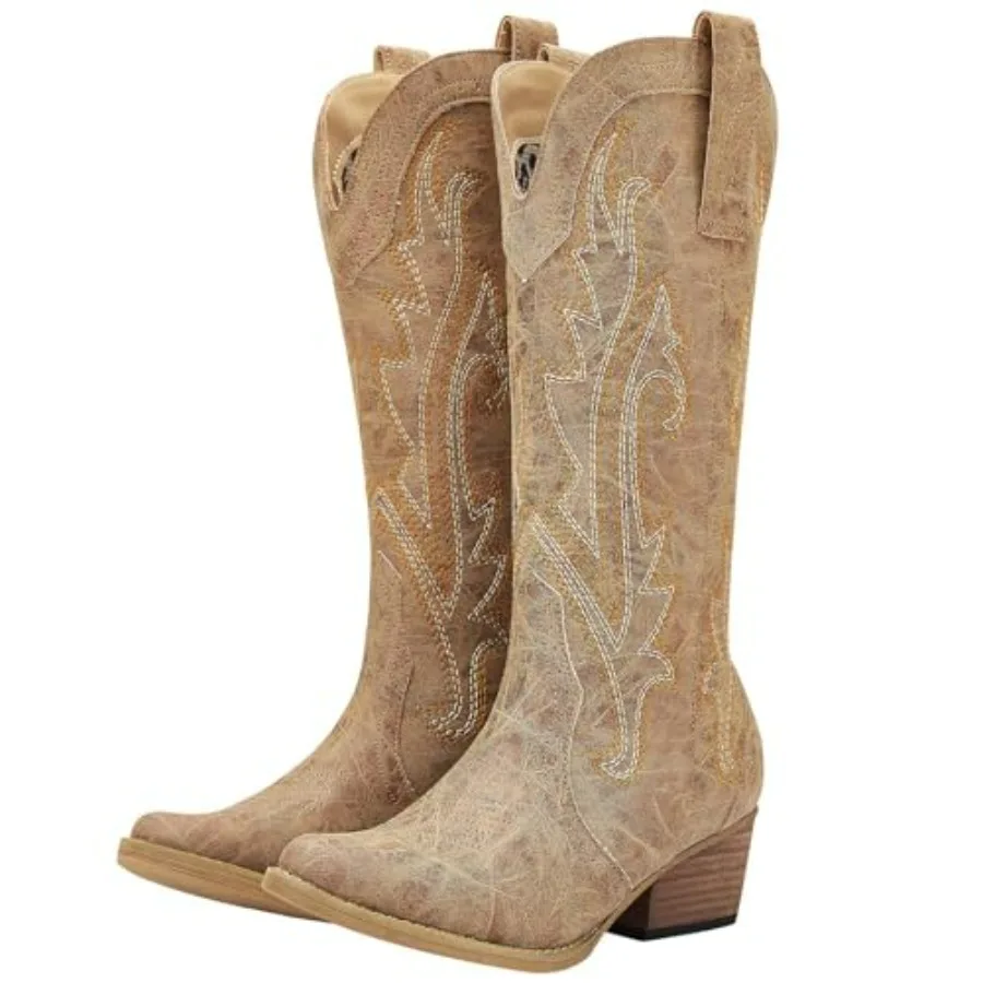 Botas Vaqueras HISEA Rollda para Mujer, Botas de Vaquera, Botas Occidentales Cómodas con Punta Puntiaguda y Bordado para Estilo Country