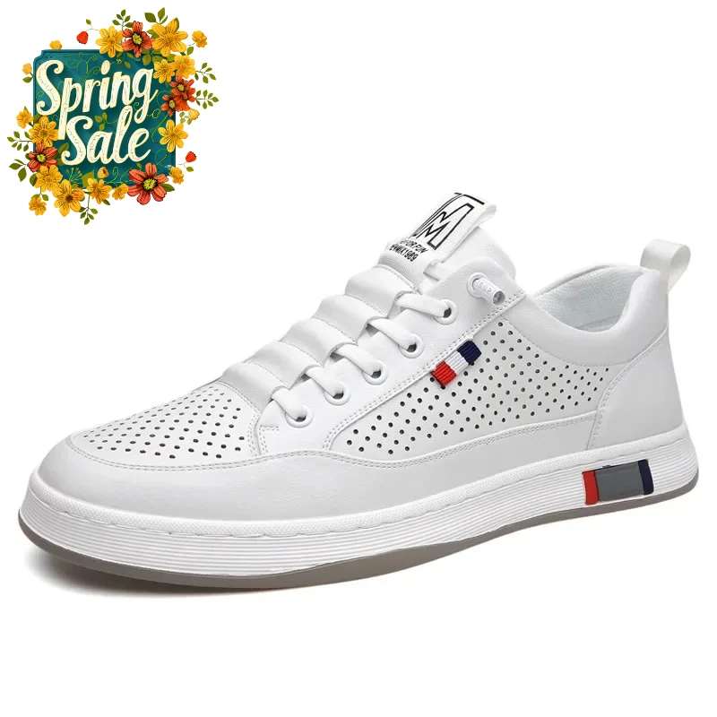 

2026 Summer New Men's Shoes Soft Sole Breathable Hollow Out Casual Korean Style Versatile White Shoes Comfortable Rubber Sole