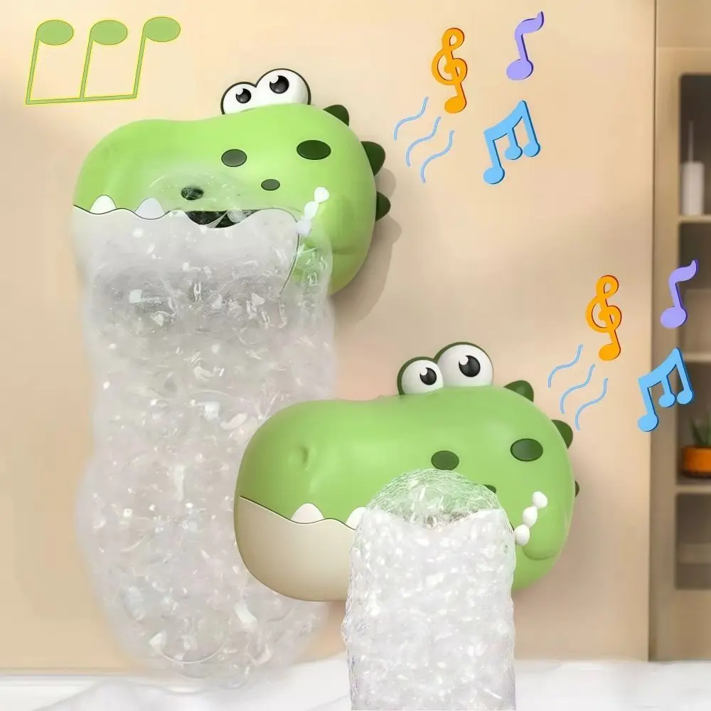 음악 공룡 거품 기계 녹색 내구성 아기 목욕 거품 장난감 공룡 모양 경량 아기 목욕 물 장난감