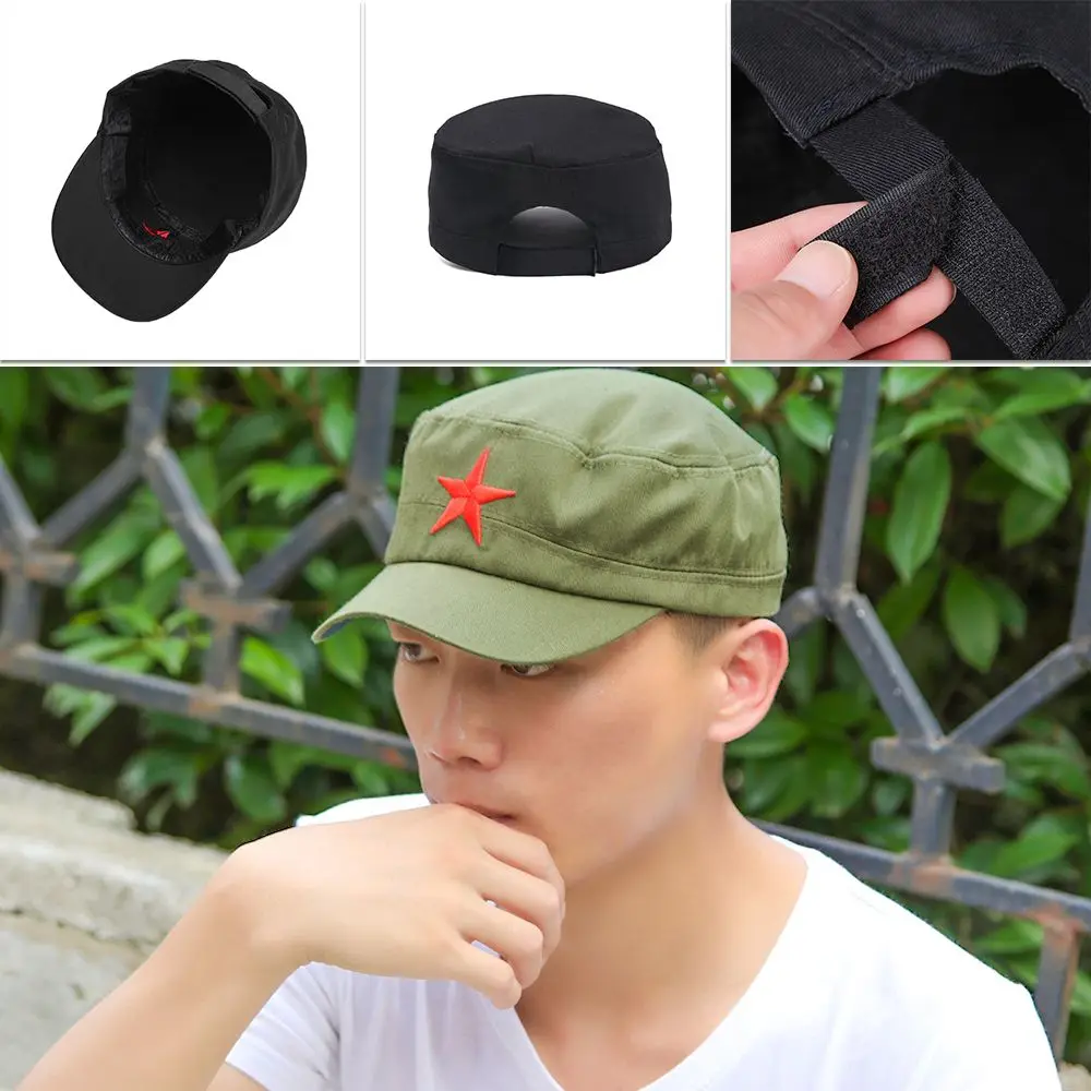 Fashion Unisex Classic Cotton Army Hat Sun Hats Plain Cap Red Star