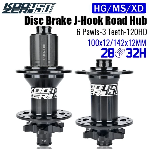 2024 KOOZER 450 buje de bicicleta de grava de carretera 28/32 orificios 6 trinquetes 120HD J-bend Compatible con HGR XDR MSR 8-12 velocidades 6 frenos de disco de tornillo