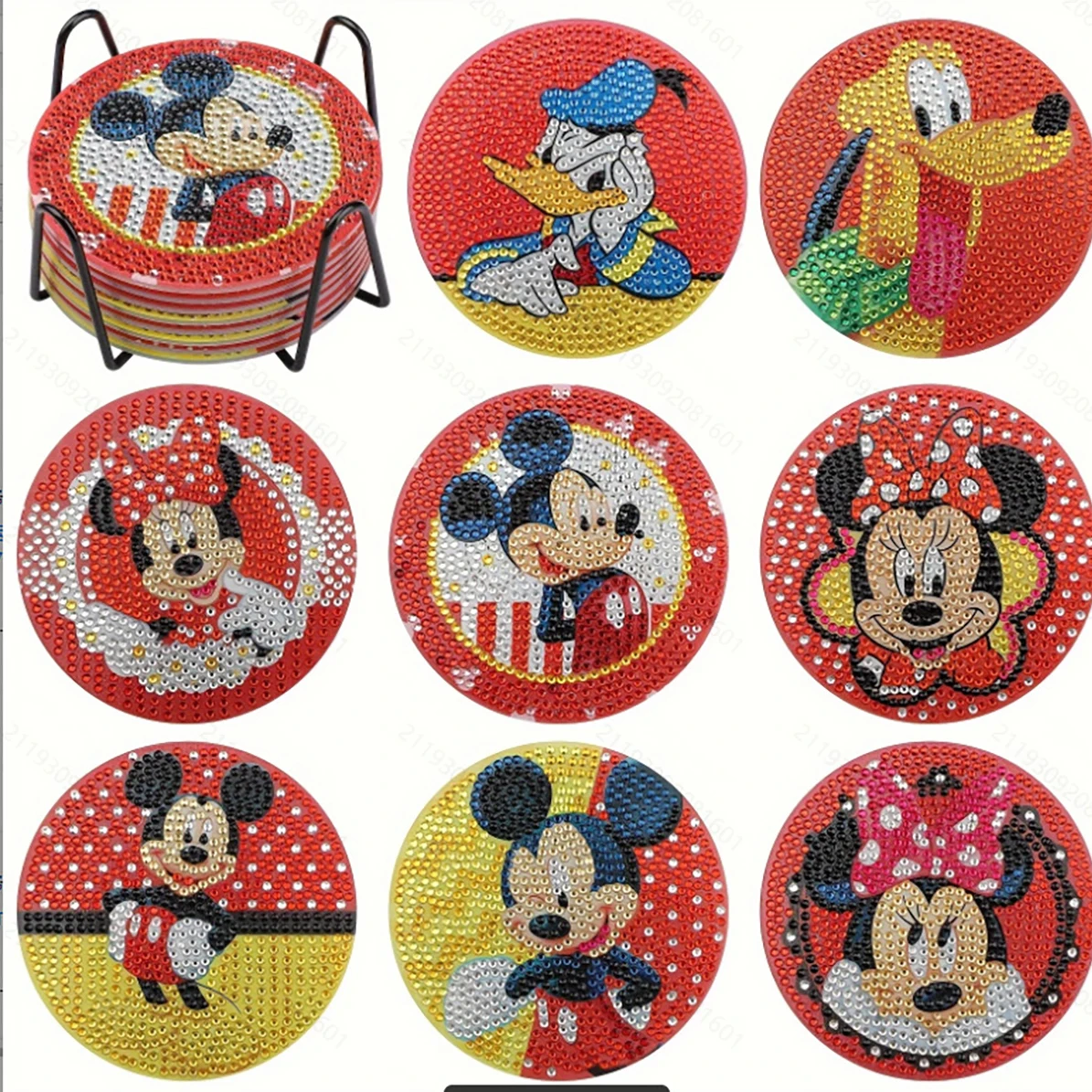 

Donald Duck Mickey Minnie Diamond Painting Coasters with Holder DIY Cartoon Character Souvenirs New Arrival