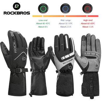 ROCKBROS-guantes de esquí calefactables para invierno, guantes para motocicleta y bicicleta con pantalla táctil, transpirables, impermeables