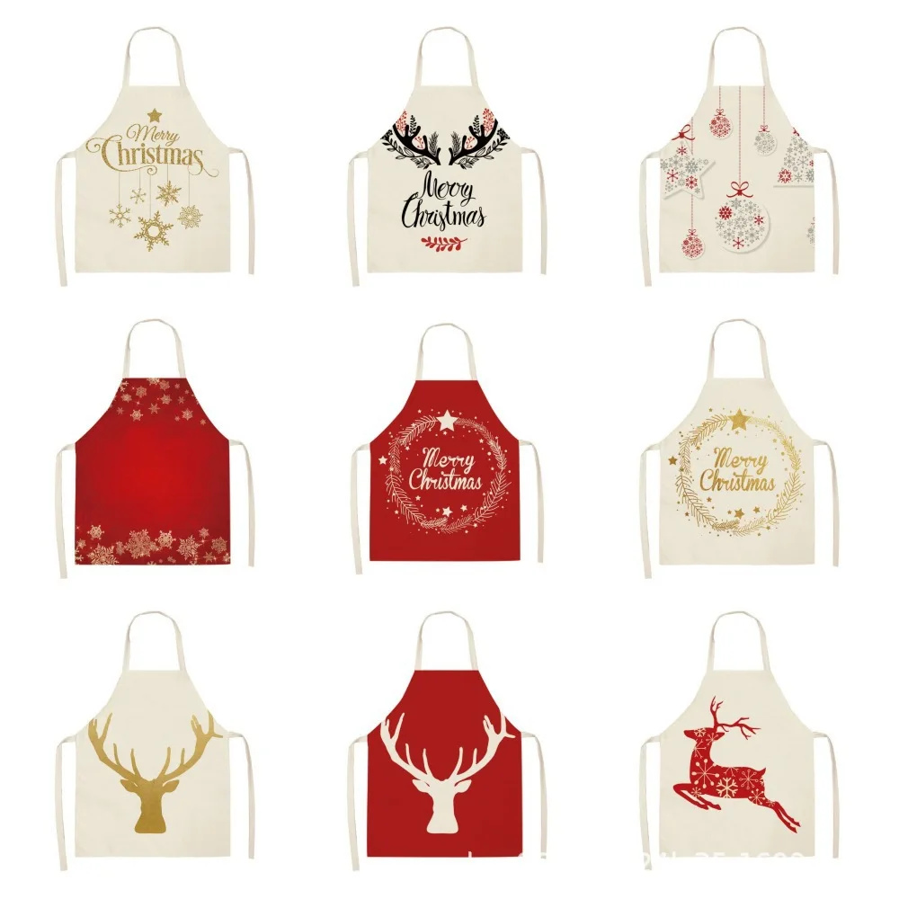 New Christmas apron with reindeer snowflake print and anti fouling linen sleeveless apron for Christmas