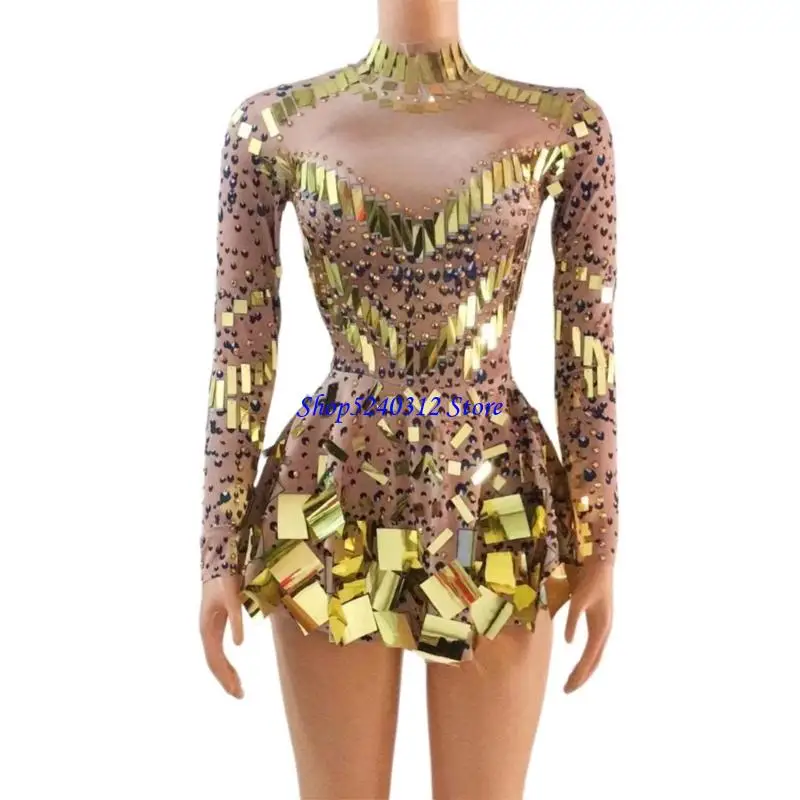 634C Mody Mirror Searowe imprezowe sukienka taneczna długie rękaw Drag Queen Costume Rave Festival Night Out Stroje Krótka
