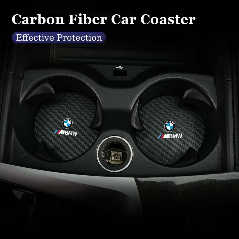 Carbon Car Coaster Mat Interior Water Cup Pad Cushion For BMW X1 X2 X3 X4 X5 X6 X7 G20 G30 GT E46 E60 F10 E39 F30 E36 F20 E30 M5