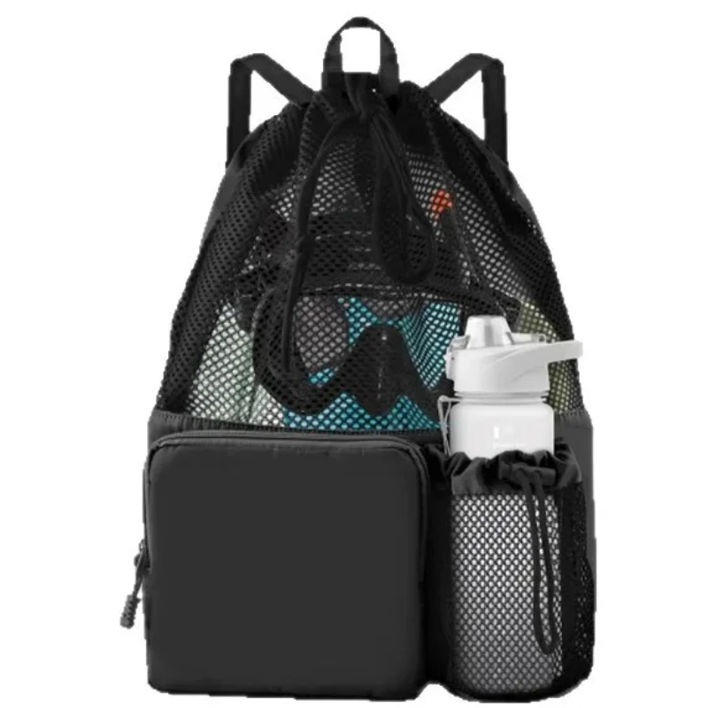 Mesh drawstring backpack swimming rope bag with handle gym beach travel bag