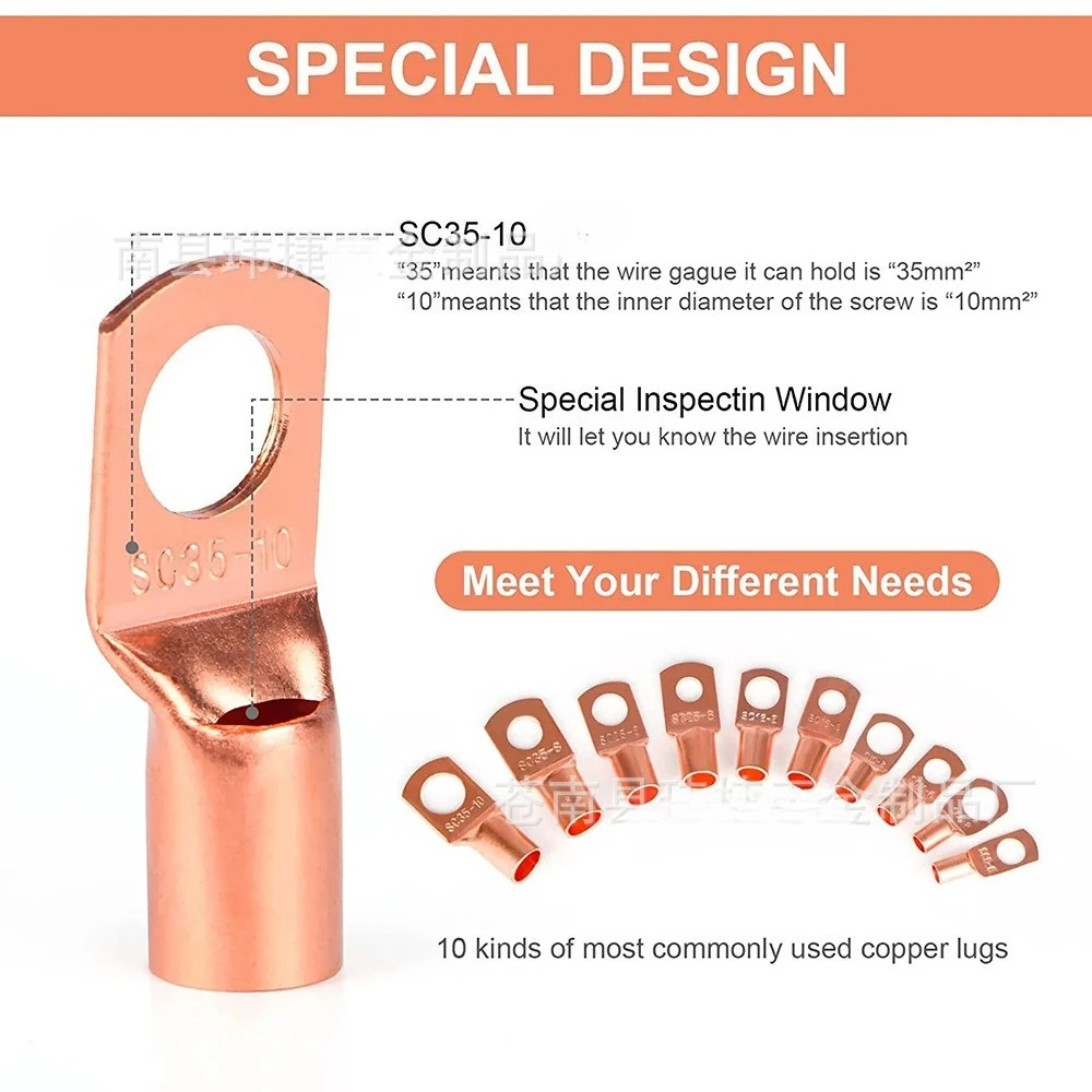 130Pcs SC6-SC35 Copper Wire Lugs Kit Crimp Cable Terminals with Heat Shrink Tubing Assortment Box for Solar Battery