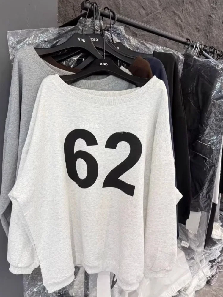 Outono inverno novo sle americano casual solto carta impressão oulder longo sve hoodie feminino topo faion versátil confortável