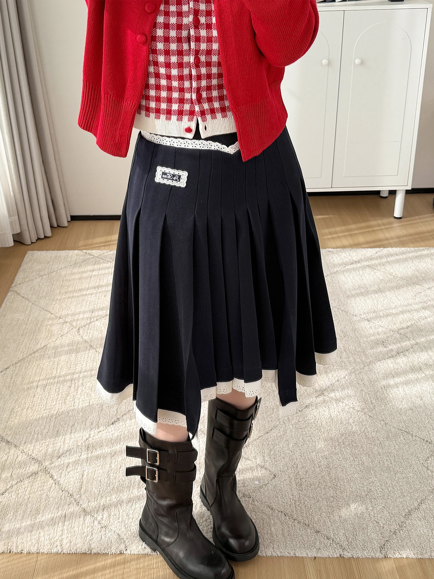 

Ele White Ruffle Hem Asymmetrical Midi Skirt Women's Poodle Skirt High Waist Pleated School orm Sle Casual Polyester