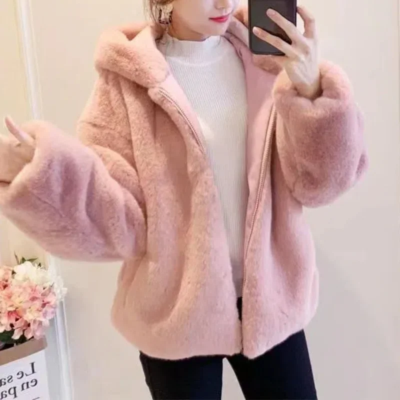 Autumn Winter Women's Clothing Solid Color Zipper Pockets Hooded Cardigan Coats Casual Hoodies Elegant Comfortable Korean Tops