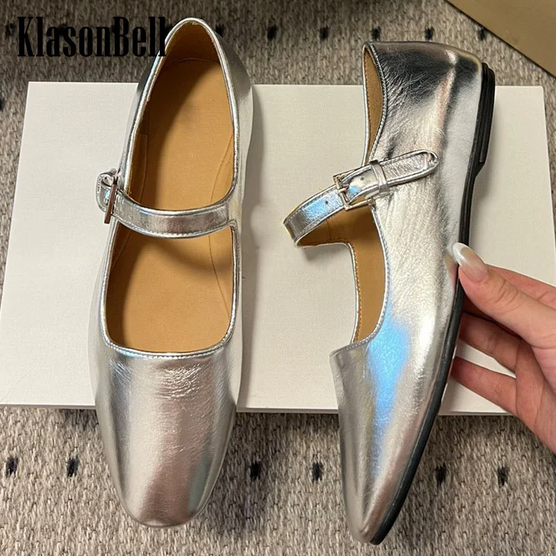 

7.19 KasonBell Celebrity Same Concise Mary Jane Pumps For Women Classic Square Toe Buckle Strap Cowhide Flat Sole Shoes