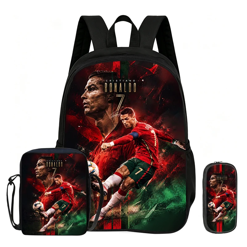 Leren, reizen, schoolschoudertas, potloodtassen, sportboekentas Ronaldo Kids 3-delige set rugzak voetbalster rugzak cadeau