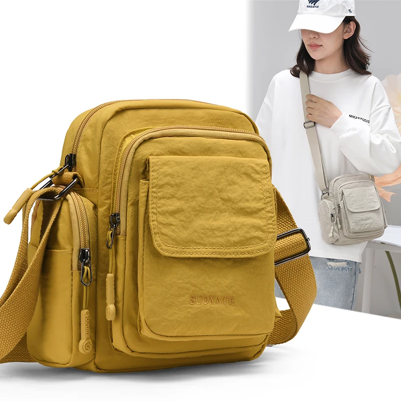 

Women's Travel Messenger Bag Solid Color Nylon Shoulder Small Totes Outdoor Hiking Handbag Lightweight Casual Phone Purse Female