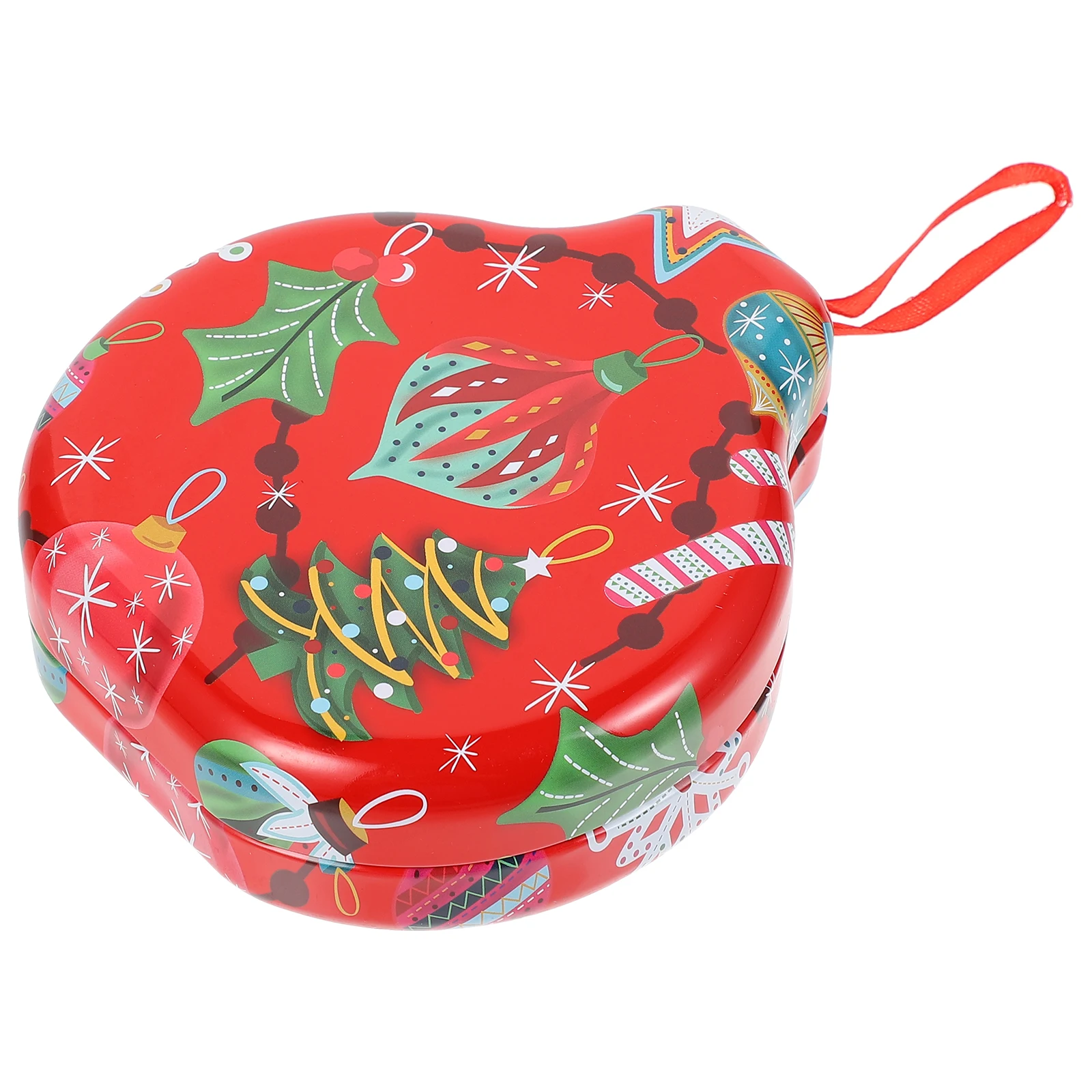 

Christmas Tree Ornaments Candy Box Tinplate Red Mini Xmas Hanging Containers Gift Packaging Decorative Treat Container
