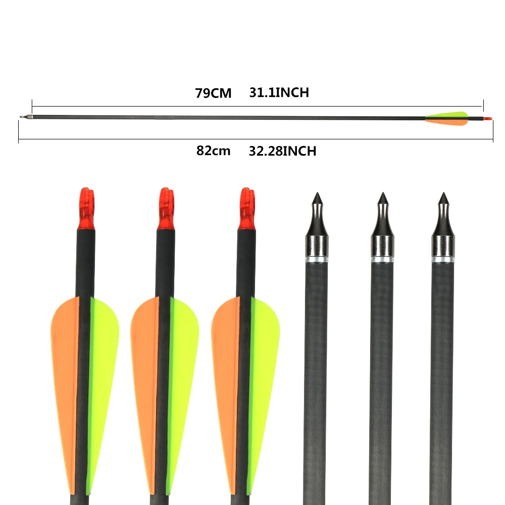 32'' Mixed Carbon Arrows Spine 400 Hunting Arrows for Compound/Recurve Bow Shooting Practice