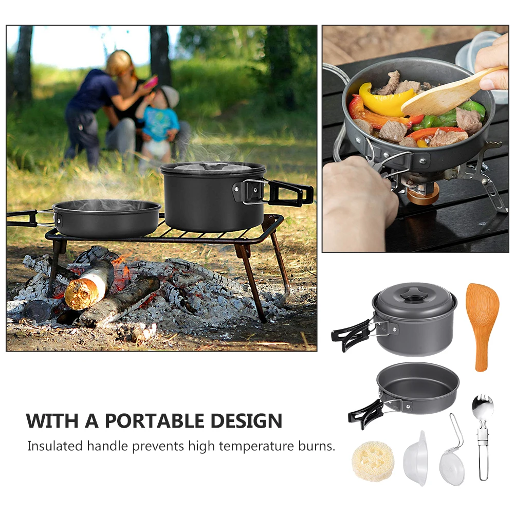 

Detachable H Camping Cookware Outdoor Pot Pan Small Travel Cooking Utensils Portable Aluminum Set for Picnic Hiking