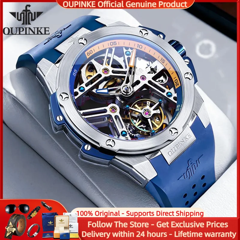 

OUPINKE 8003 True Tourbillon Watch Hollow out Men Automatic Mechanical Watch Large Dial Brand Luxury Business Men Formal Watch