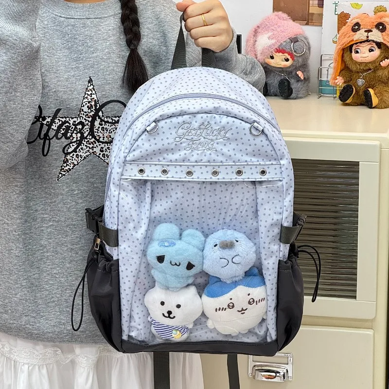 Cute Polka Dot Transparent Backpack for Middle School Girls Lightweight Ita Backpack Large Capacity Schoolbag