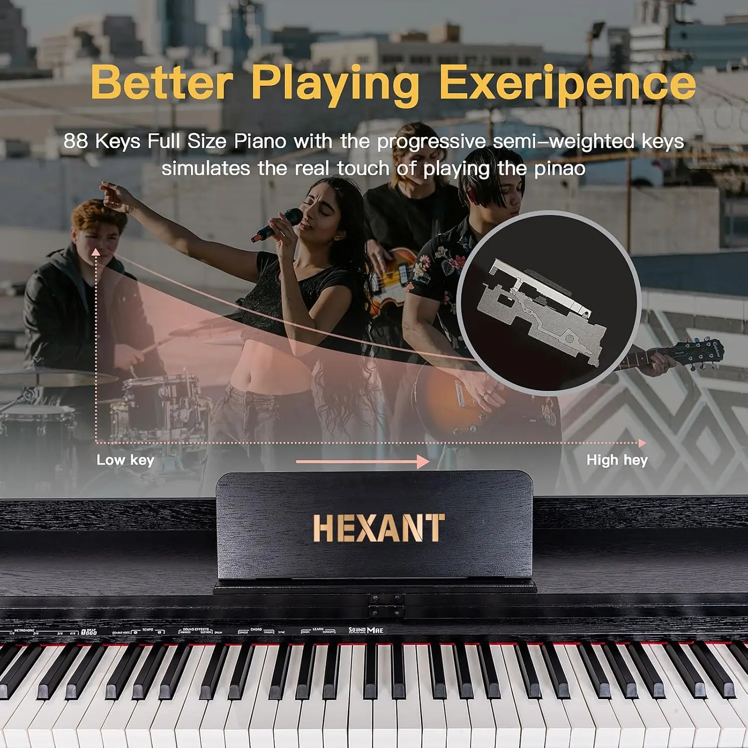 Digital Piano, Full-Size Semi-Weighted Upright Flip Electric Keyboard Piano with 3 Pedal and Multi-Functional Ke