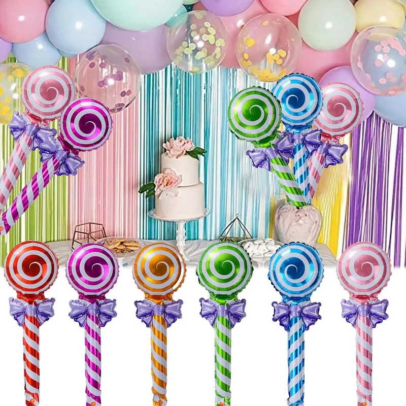 6/60PCS Hands Lollipop Foil Balloons Colorful Aluminum Foil Handheld Candy Balloons for Wedding Birthday Party Decor Kids Toys