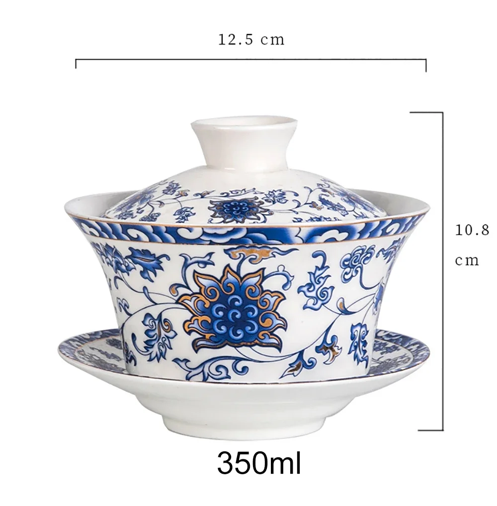 Porcelain Art Bird Tea Tureen, Large Capacity, Ceramic Gaiwan, Flower Tea Bowl with Saucer Lid Kit Master Teaset, Drinkware 350m