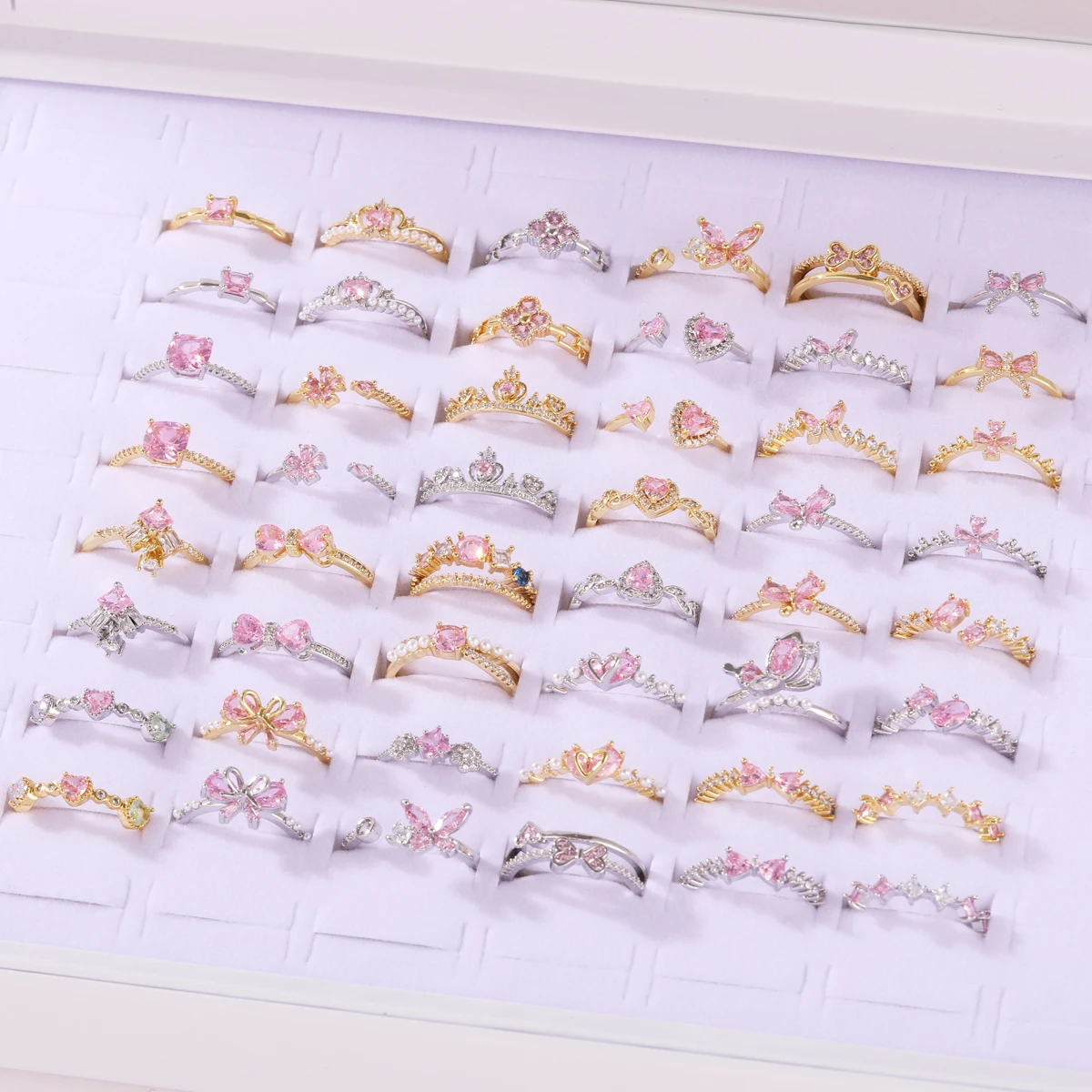 Anéis de Coração com Laço de Zircônia Rosa para Mulheres, Banhados a Ouro 18K, Anel de Coração Ajustável, Tendência 2026, Joia Estética para Casamento, Presente